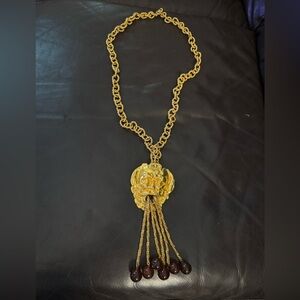 Vintage Pauline Rader Gold Tone Green Man Old North Man Tassel
